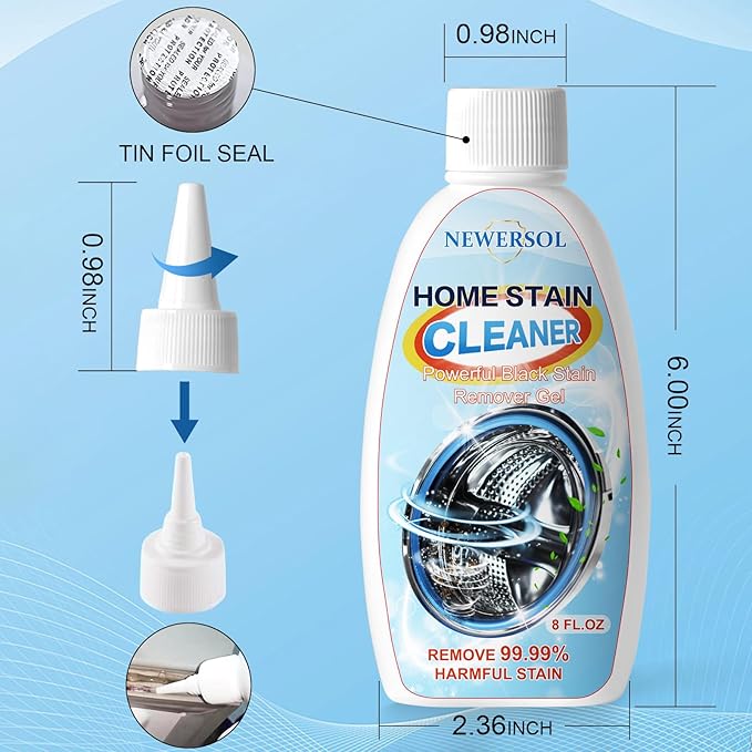 Black Stain Remover Gel Washing Machine Cleaner Housefold Stain Removal Gel for Front Loader Washer Grout Cleaner Kitchen Sink Showers Bathroom and Floor Tile 8Fl Oz（2-Pack）