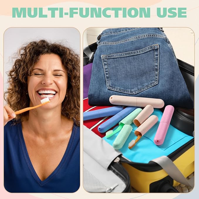 LemonRoad 40 Pcs Travel Toothbrush Holder Sets 20 Disposable Toothbrush Individually Wrapped 20 Portable Tooth Brush Case Covers with Ventilation Holes for Travel, Home, Camping, Hotel(Macron)