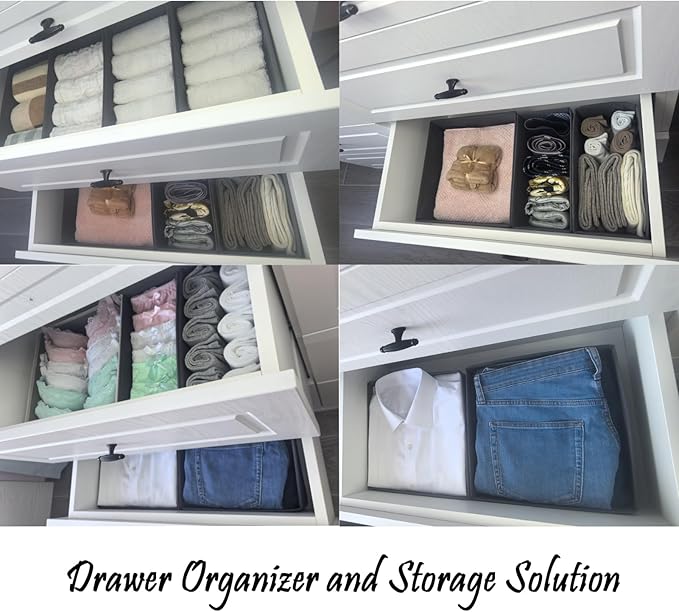 Sock Drawer Organizer 3 Pack - Collapsible Fabric Storage Bins for Underwear Divider, Small Closet Organizers with 3 Compartments, Gray