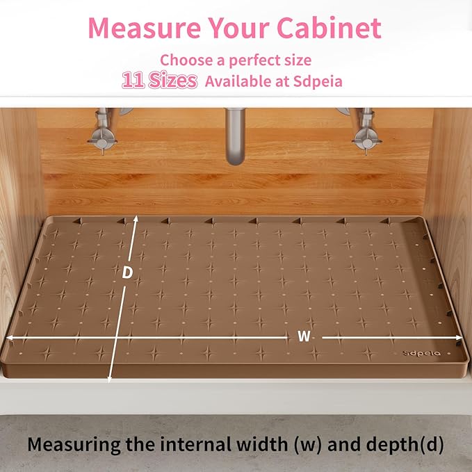 Sdpeia Under Sink Mat 31"×22" Waterproof Silicone Cabinet Liner & Sink Protector for Kitchen & Bathroom, Multi-Purpose Organizers Tray for Pets, Laundry, Cat Litter Mat
