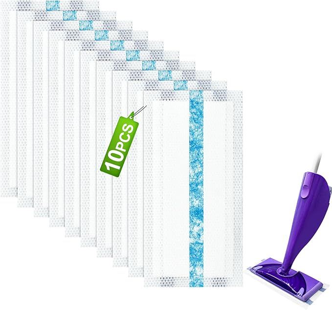 Mop Pads Refills Compatible with Swiffer WetJet Hardwood and Floor Spray Mop,10 Count Disposable Heavy Duty Mop Refill Pads with Scrub Strip,Thick and Absorbent Multi Surface Wet&Dry Mop Pad Refills