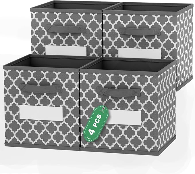 homyfort Cube Storage Organizer Bins - Fabric Storage Cubes Bin Foldable Baskets Square Box for Shelf, Nursery, Cabinet, Clothes, Toys, Set of 6 (Grey2, 13 inch-4Pack)