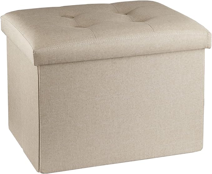 ALASDO Storage Ottoman Footrest Stool Small Ottoman with Storage Foldable Ottoman Foot Rest Footstool Bench for Living Room 17x13x13inches Beige