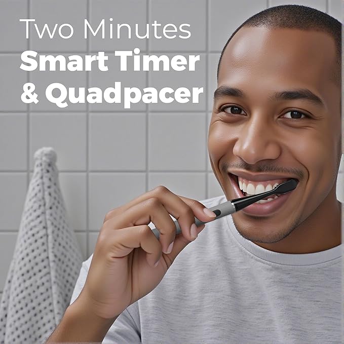 MIPOW Slim Pro i4 Electric Toothbrush Rechargeable Smart Ultra Sonic 3 Modes Magnetic Travel Case &Ceramic Dock, 60Day Long Battery Soft Bristles 2Heads IPX7 Waterproof,Color-(Gray)