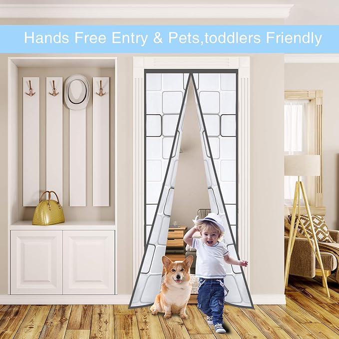 Insulated Curtain, Thermal Magnetic Self-Sealing EVA Screen, Keep Cold Out Door Cover Auto Closer for Kitchen, Bedroom, Air Conditioner Room, Hands Free, Fits Doors Up to 38" x 82", Grey