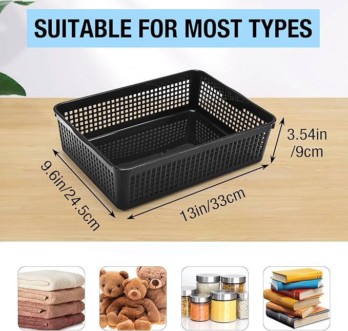 A4 Size Plastic Storage Basket Tray,6 Pack Plastic Paper Storage Trays,Desktop File Paper Letter Organizer Basket for Classroom, Office, Home (Black)