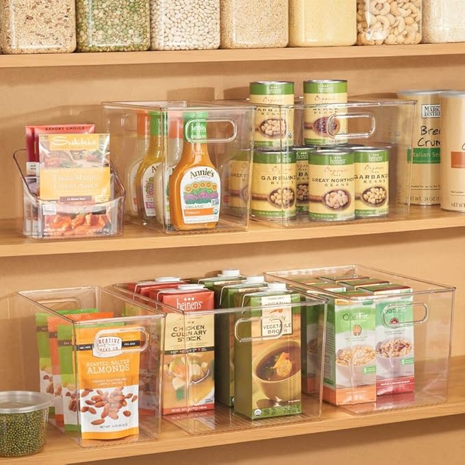 mDesign Plastic Modern Kitchen, Pantry Food Storage Container Bin w/ Handles - Cabinet, Fridge/Freezer, Countertop Organizer - Snacks/Drink/Appliances; Ligne Collection, Clear, 10x8x7.75 (Pack of 1)