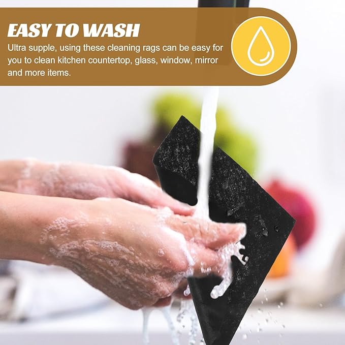 8pcs Microfiber Cleaning Cloth for Glass and Car 30x30cm Black Reusable Lint-Free Window and Mirror Wiping Towels Household Cleaning Supplies