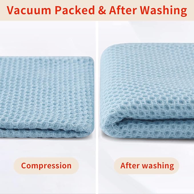 Homaxy 100% Cotton Waffle Weave Kitchen Dish Cloths, Ultra Soft Absorbent Quick Drying Dish Towels, 12 x 12 Inches, 8-Pack, Sky Blue