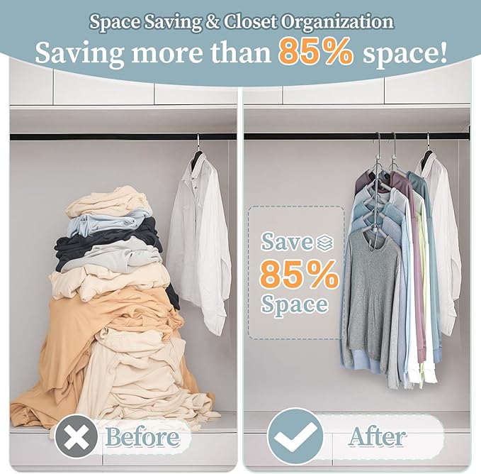 Clothes Hangers Space Saving Shirt Organizer, Non Slip Multi Shirt Hangers for Closet with Foam Padded Closet Organizers and Storage for Sweater Hoodie Blouse Coat Dress Short Grey 2 Pack