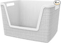 Curver Set of 4 Large 18L Easy Access Jute Decorative Plastic Organization and Storage Baskets - Perfect Bins for Home Office, Closet Shelves, Kitchen Pantry and All Bedroom Essentials, White