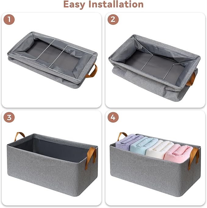 SNWDN 6 Pack Closet Cloth Storage Bins for Shelves, Medium Storage Baskets for Shelves, Fabric Bins for Closet organization with Handles（ Gray 15''L x 10''W x 8''H）
