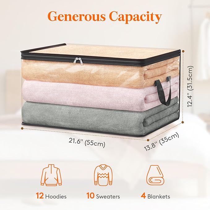Lifewit 4 Pack Clear Clothes Storage Bags, 60L Plastic Blanket Vinyl Foldable Moving Bags with Zipper, Closet Organizers and Storage Containers for Bedding, Duvet, Pillow