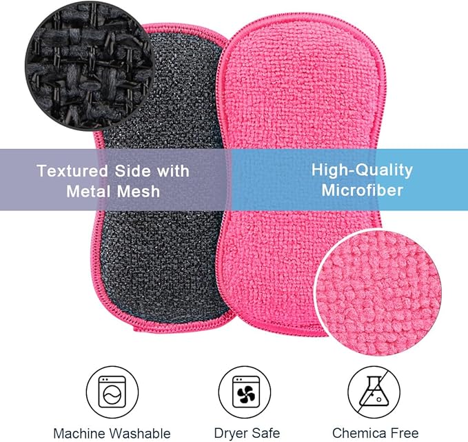 HOMEXCEL 12 Pack Multi-Purpose Scrub Sponges Kitchen Dish Sponge Non-Scratch Microfiber Sponge for Efficiently Cleaning Dishes Pots Pans Pink