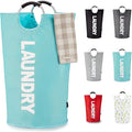 Caroeas 125L Laundry Basket,Large Laundry Hamper, Laundry Bag with Padded Handles, Clothes Hamper Stands Up Well, Collapsible Free Standing Easy Storage Washing Bin (Light Blue,125L)
