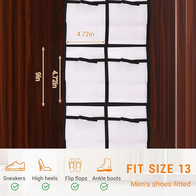 NAFJYR 4 Pcs Over the Door Shoe Organizer, 14 Pocket Hanging Shoe Rack