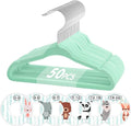 VIS'V Baby Hangers, 11 Inch Velvet Kids Hangers with 6 Pcs Clothes Size Dividers, Infant Toddler Nursery Closet Organization, Non Slip, Mint Green, 50 Pcs