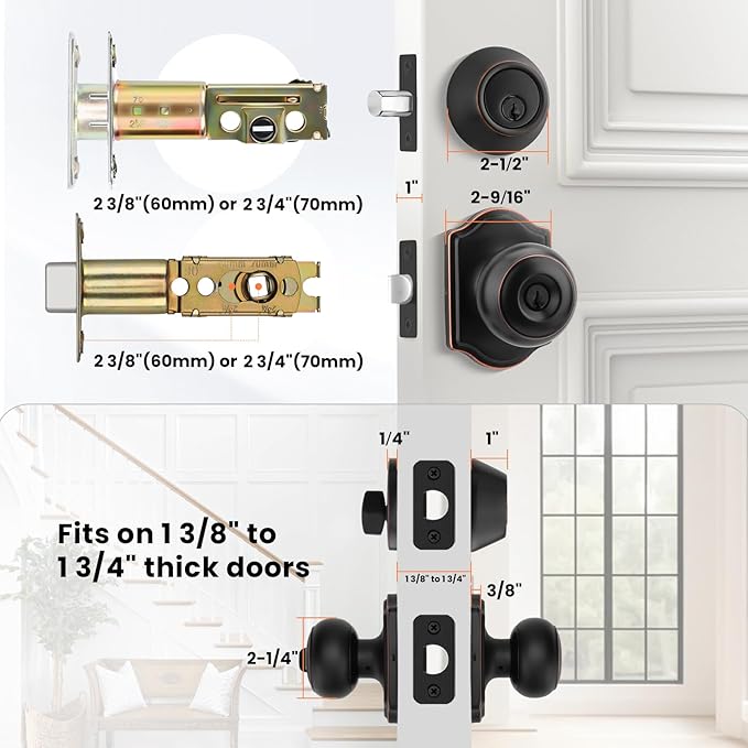 Haidms Exterior Deadbolt and Keyed Entry Bronze Door Knob Set, Keyed Entry-Different Front Door Knobs, Deadbolt Oil Rubbed Bronze Doorknob with Lock and Key(2 Pack)