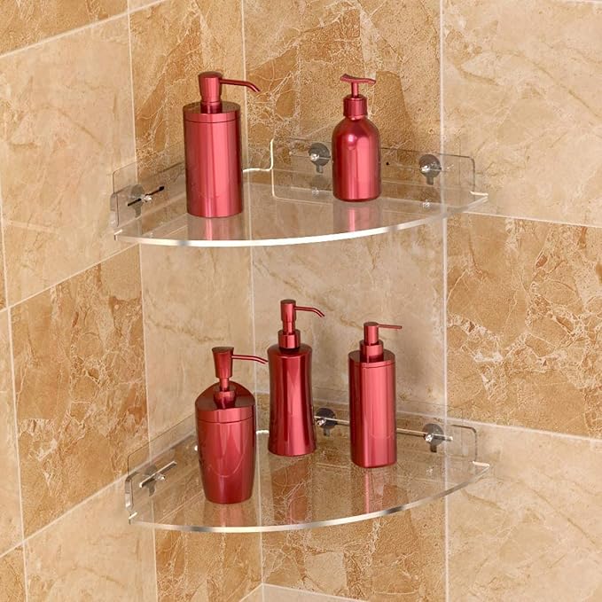 Set of 2 Shower Caddy Bathroom Shelves - Vdomus No-Drill Shower Organizer - Floating Adhesive Acrylic Storage for Tile Walls - Sleek and Durable Bathroom Organizers and Storage