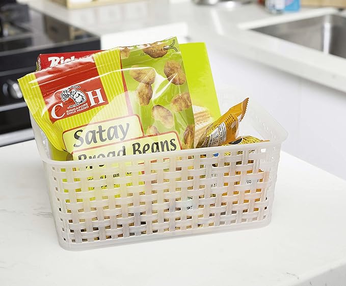 Clear Woven Plastic Storage Baskets, 12-Pack Weave Basket Organizer for Kitchen Office Bathroom