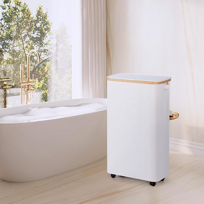 110L Slim Laundry Basket with Lid, Rolling Laundry Hamper with Bamboo Handles, Collapsible Dirty Clothes Basket Organizer with Removable Inner Bag and 3PCS Lingerie Bags for Washing Delicates