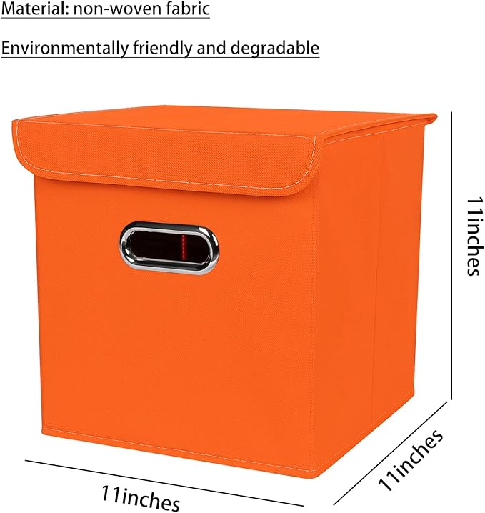 Closet Organizers Fabric Storage Bins With Lids Collapsible Cube Storages Organizer Basket With Handles,Storage Boxes for Clothes Storage,Office,Toys,3 Pack,（Orange