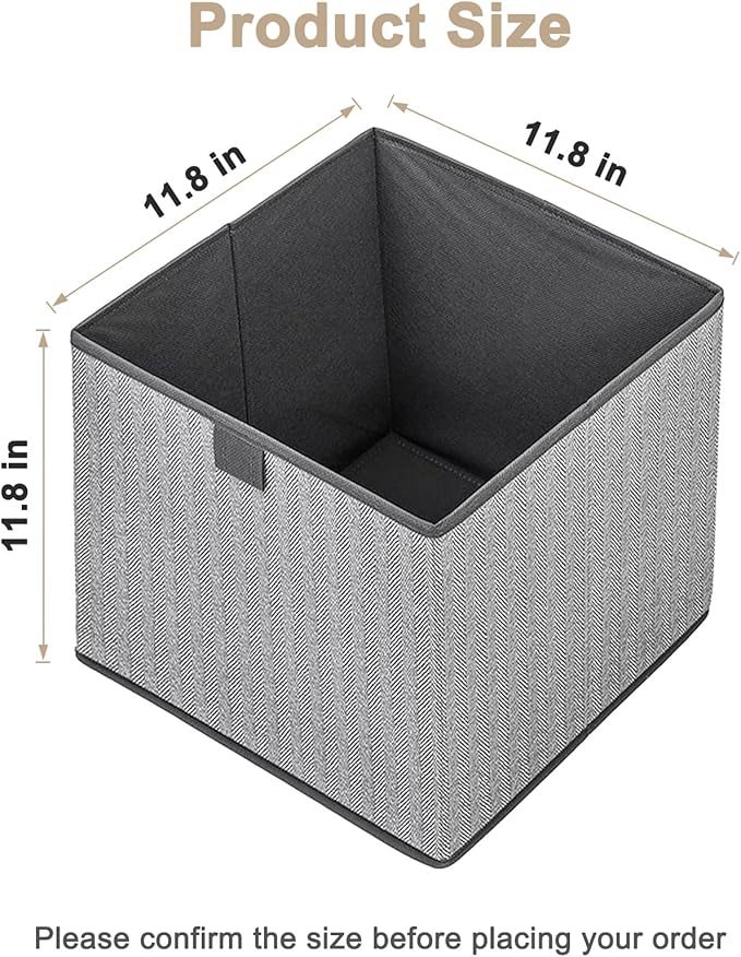 Storage Baskets, 11.8-Inch Woven Fabric Bins, Storage Cubes with Reinforced Handles, Organizer Bins for Closet Shelves, Foldable, for Toys, Clothes (4PCS/Grey-11.8*11.8*11.8inch)