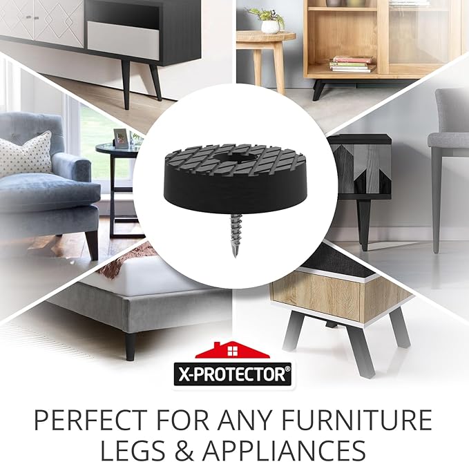 X-Protector Screw On Rubber Feet - 32 PCS 1.2" - Premium Non Slip Furniture Pads - Anti Skid Pads for Furniture Feet - Chair Leg Protectors - Furniture Grippers for All Surfaces - Protect Any Floors!