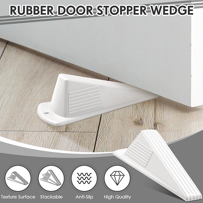 Frienda 2 Pcs Jumbo Door Stoppers Heavy Duty Door Stopper Tall up to 2inch Tall Wedge TPR Large Wedge Stackable Big Rubber Doorstop for Hotel Carpet Hardwood Concrete and Tile (White)