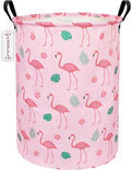 QUEENLALA Large Storage Basket,Laundry Hamper/Bathroom/Home Decor/Collapsible Round Storage Bin,Boys and Girls Hamper/Boxes/Clothing(Round-Pink Flamingo)