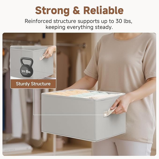 StorageWorks Storage Baskets for Shelves, Fabric Storage Bins, Closet Organization and Storage Baskets, Organizer Bins for Clothes, Light Gray, Large, 3-Pack