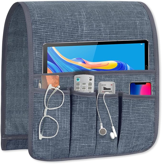 WETRBWEH Couch Armrest Remote Control Holder, Couch Caddy Gifts for Seniors Bed Caddy Tv Remote Holder with 5 Pockets for Key Glasses Phone Magazine Holders