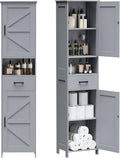 Homhedy 67" H Tall Bathroom Storage Cabinet with 2 Barn Doors and 1 Drawer, Narrow Storage Unit, Adjustable Shelves, Floor Cabinet for Bathroom, Living Room, Entryway, Kitchen, Gray, (15.7" W)