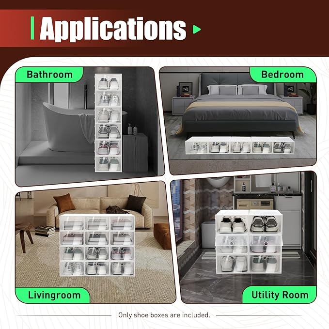 20 Pack Shoe Organizer and Storage Boxes, Foldable Stackable Plastic Shoe Box with Clear Drop-Front Door & Ventilation Hole, Versatile Closet Organizer for Sneakers, Accessories, and Home Organization