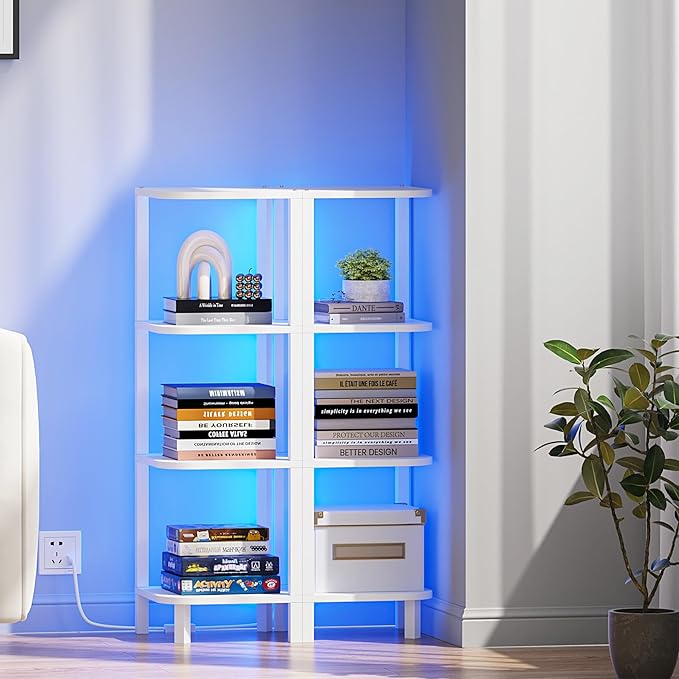 TUTOTAK Corner Shelf, 4-Tier Corner Bookshelf for Small Space, Narrow Display Corner Shelf Stand with Storage Rack, for Living Room, Bedroom, White BS08BW004L