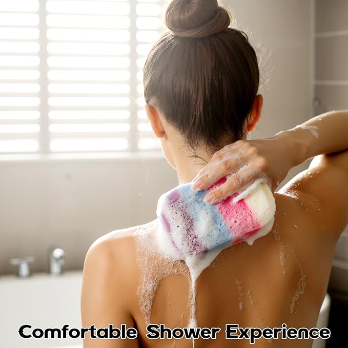 6 Pcs Exfoliating Bath Sponge Body Loofah Sponges Shower for Women Reusable Soft Bathing Pouf Foam Lufa Body Scrubber and Rich Lather, Color Matching(Gradient Colors)