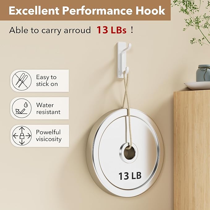 pickpiff 12 Pack Wall Hooks for Coat and Towel: 13LB Strong Adhesive Door Hanger Stick on, White