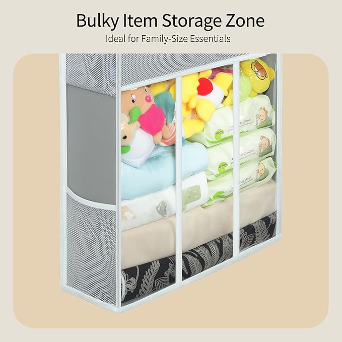 Yecaye 6 Tier Over The Door Organizer with Detachable Bin, Stuffed Animal Storage with Clear PVC Windows, Door Organizer Hanging for Bedroom Nursery Closet Dorm Room Laundry Pantry Bathroom, Grey