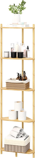 Corner Shelf Stand - 5 Tier Bamboo Small Corner Bookshelf for Office Kitchen Bedroom Plant Stand Living Room Decor Small Space (Natural, 5 Tier)