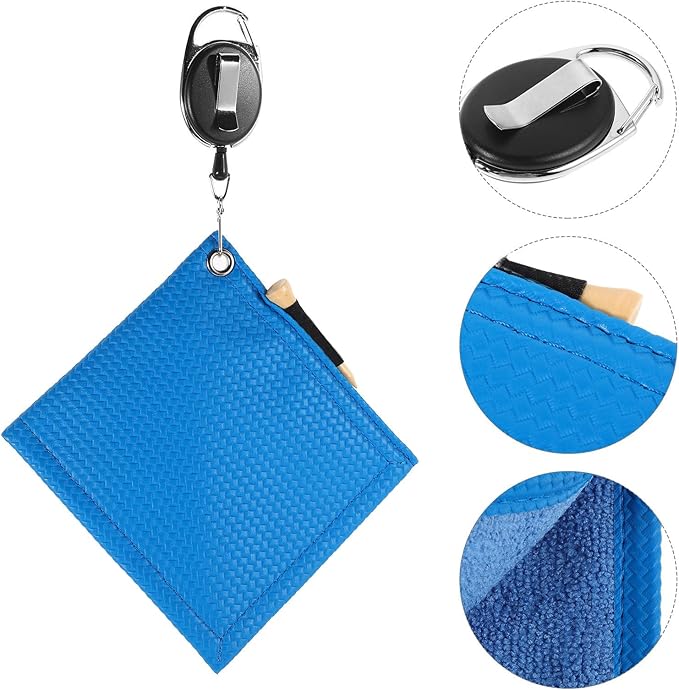 Kisangel Golf Towel Retractable Clip with Microfiber Cleaning Cloth for Golf Clubs and Balls Blue and On-Course Use