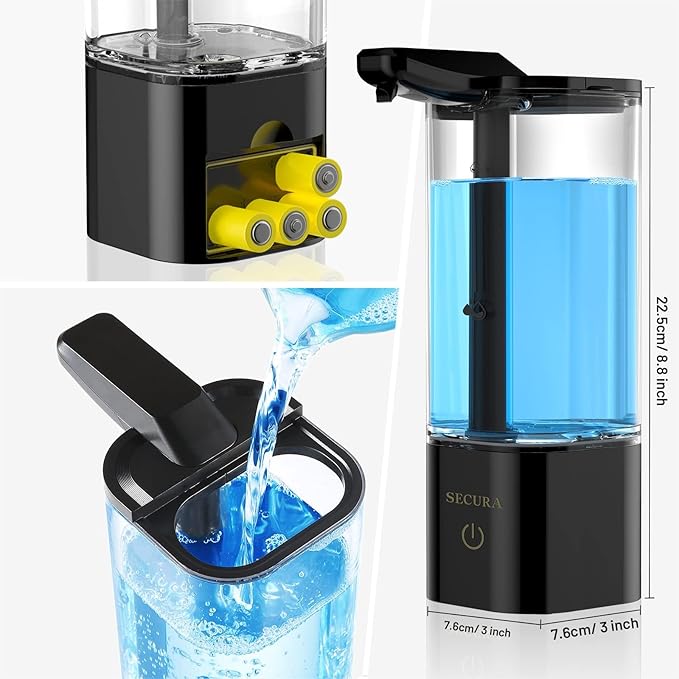 Secura 18.6 oz. Automatic Soap Dispenser, Touchless Liquid Soap Dispenser with SoapGlow Timer, 3 Gear Infrared Distance Sensing Volume Setting Perfect for Kitchen or Bathroom
