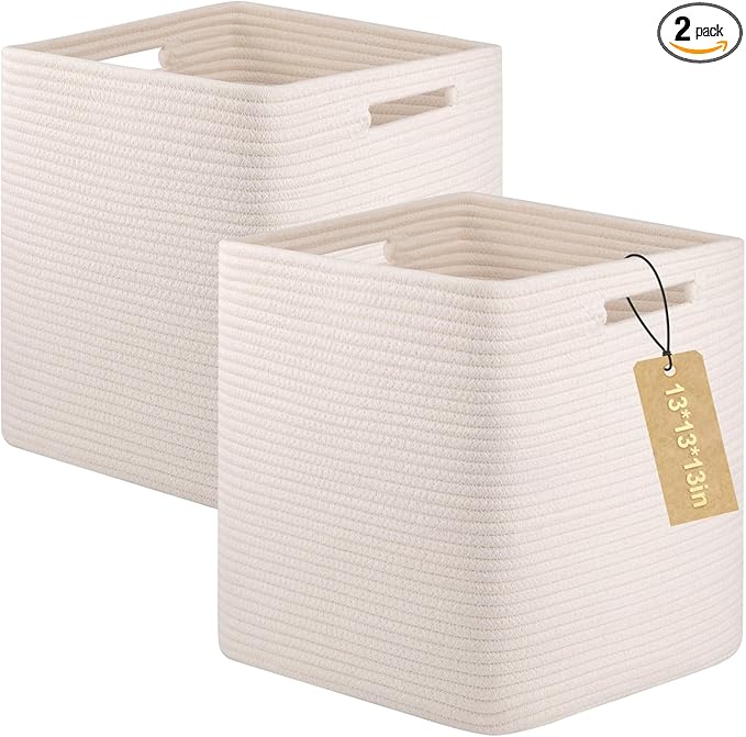 OIAHOMY Storage Cubes, 13 Inch Cube Storage Organizer, Collapsible Storage Bins, Baskets for Organizing, Storage Bins for Shelves-White, 2-PACK