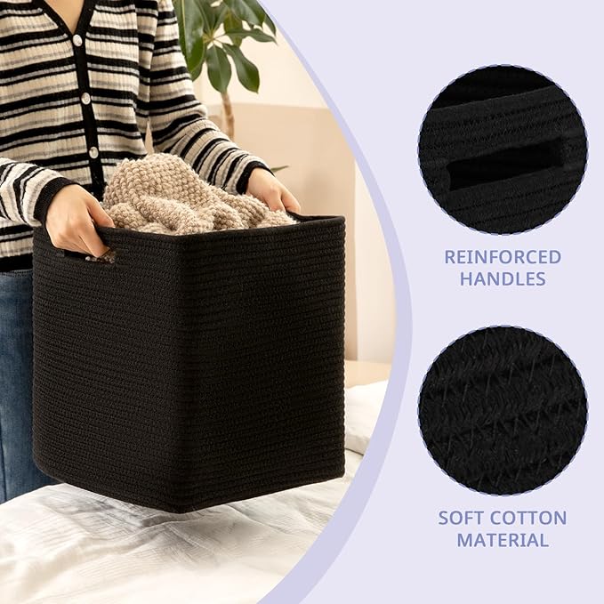 OIAHOMY Storage Cubes, 13 Inch Cube Storage Organizer, Collapsible Storage Bins, Baskets for Organizing, Storage Bins for Shelves-Black, 3-PACK