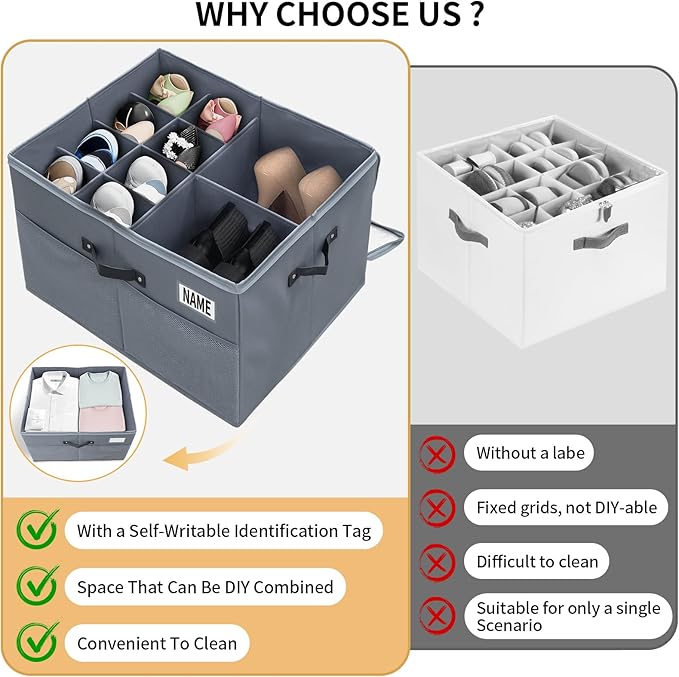 Shoe Storage Organizer for Closet Fits 16 Pairs, 1 Pack Shoes Boxes with Transparent Cover and Sturdy Handles, Shoe Storage Box for Sneakers Sandals Slippers, Boots,Gray,Gift for women,mom