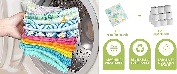 ERLUN Decorative Kitchen Dish Towels, Microfiber Cleaning Cloth with Lemon Print Pattern, Multi-Color Citrus Design, Machine Washable, 12 x 12 Inches (Minima)