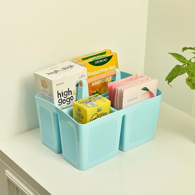 ALINK Portable Shower Caddy Basket with Compartments, Plastic Divided Cleaning Caddy Organizer Storage Tote with Handle for Bathroom, College, Dorm Room Essentials, Black