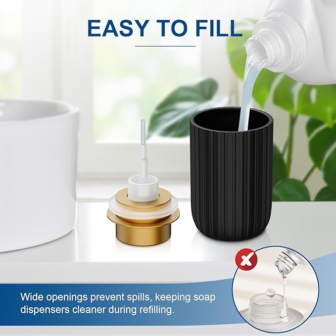 Ceramic Foaming Soap Dispenser, 12 oz Bathroom Foam Hand Soap Dispenser, Refillable Lotion Soap Dispenser with Removable Pump for Kitchen Hand Wash Dispenser, Modern Home Decor(2Pack-Black)