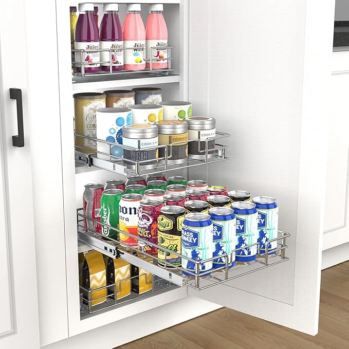 Pulloutor Pull Out Cabinet Organizer,14 * 21 Metal Slide Out Kitchen Cabinet Storage Shelf and Drawer Organizer NEED 15" W and 22" D Cabinet, Chrome Finish