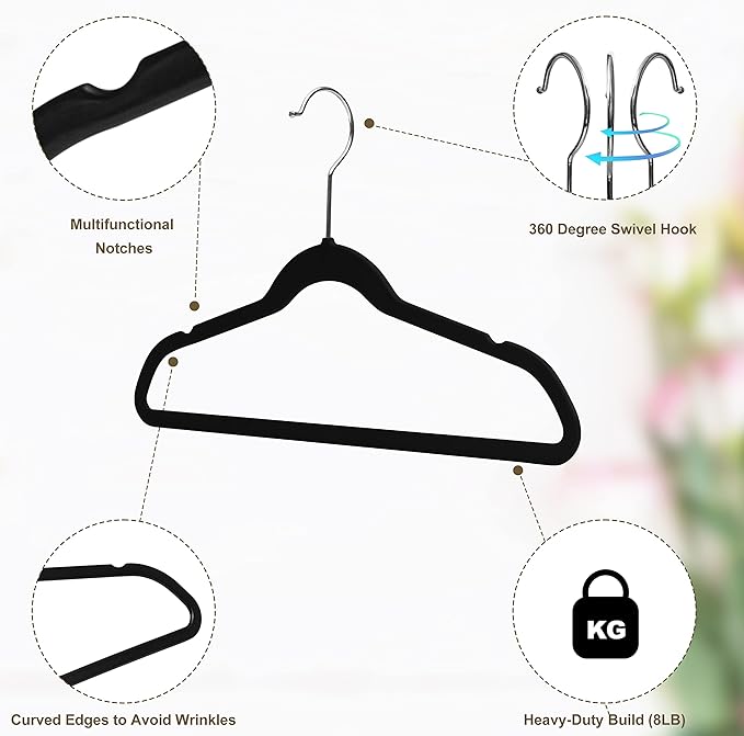 Quality Kids Plastic Hangers 30 Pack Non Velvet Non-Flocked Thin Compact Kids Hangers Swivel Hook for Shirts Blouse Coats (Black, 30)