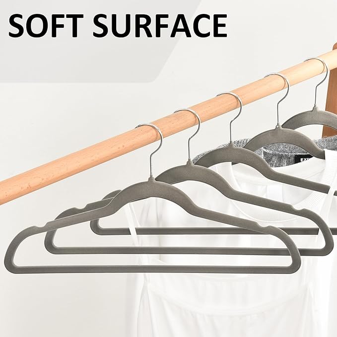 ELONG HOME Velvet Hangers - 50 Pack, Grey Slim Felt Hangers with 360 Swivel Hook, Non-Slip Heavy Duty for Coats & Pants